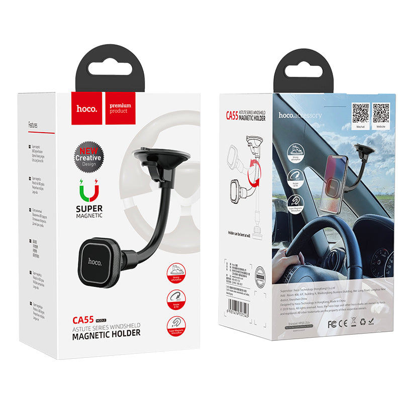 HOCO Bendable Magnetic 360 Degree Rotation Windshield Car Phone Holder For 3.5-6.5 Inch Smart Phone
