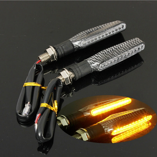 4pcs Motorcycle LED Turn Signal Indicator Blinkers Amber Light Carbon Body Shell