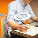 7W Metal LED Swing Arm Table Lamp with Clamp Stepless Dimming Magnifier Ring Reading Light 3 Color Temperature for Study