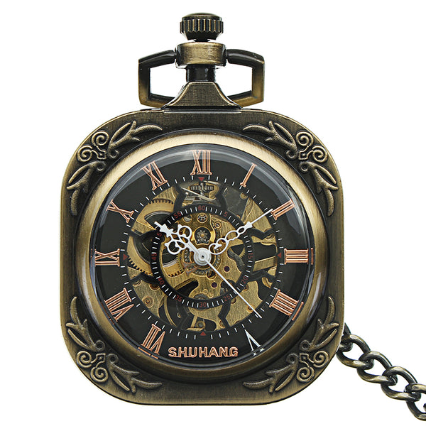 JIJIA JX023 Self-wind Mechanical Square Dial Retro Pocket Watch