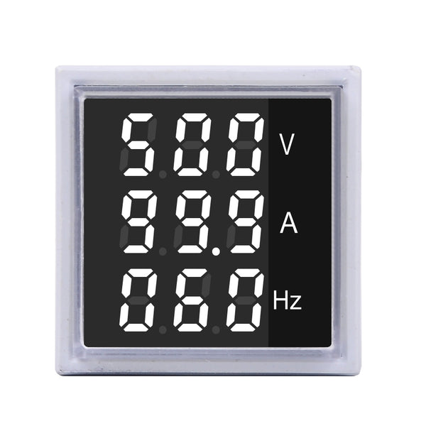 5pcs Geekcreit 3 in 1 AC 60-500V 100A Square White LED Digital Voltmeter Ammeter Hertz Meter Signal Lights Voltage Current Frequency Combo Meter Indicator Tester With Round CT