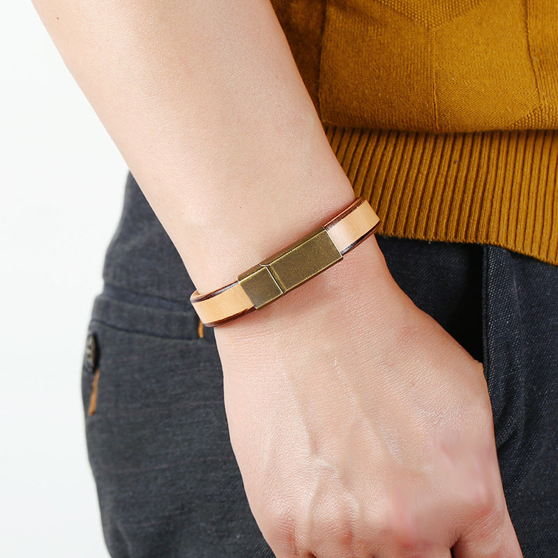 Simple Wild Leather Smooth Personality Lettering Stainless Steel Men's Bracelet