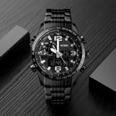 SKMEI 1453 Luxury Men Stopwatch Calendar Sport Stainless Steel Dual Disaplay Digital Watch