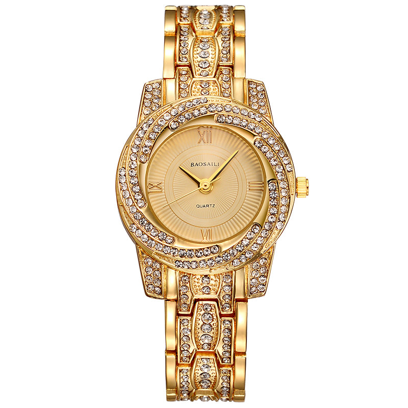 BAOSAILI BSL1030 Gold Plated Shining Quartz Watch Rhinestones Ladies Bracelet Watch