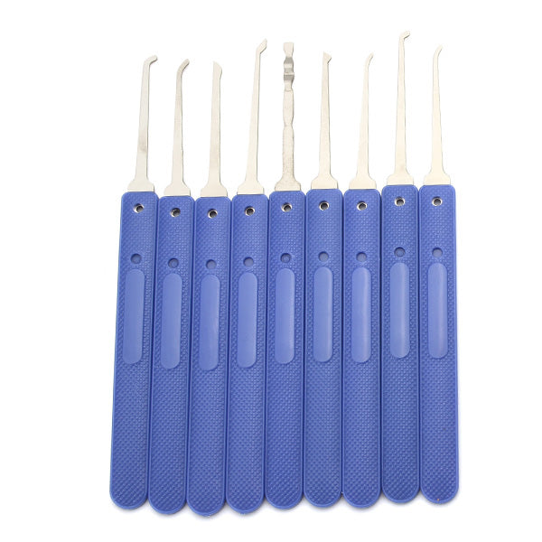 9pcs Blue Handle Unlocking Lock Pick Set Key Extractor Tool with Transparent Practice Padlock