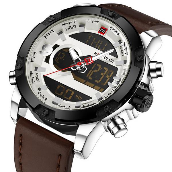 NAVIFORCE NF9097 Fashion Men Dual Display Watch Luxury Leather Strap Sport Watch