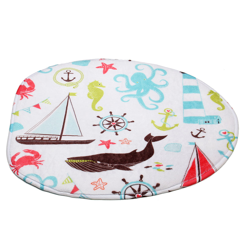 Marine Animal Bathroom Shower Curtain Toilet Cover Bath Mat Non-Slip Rug Set