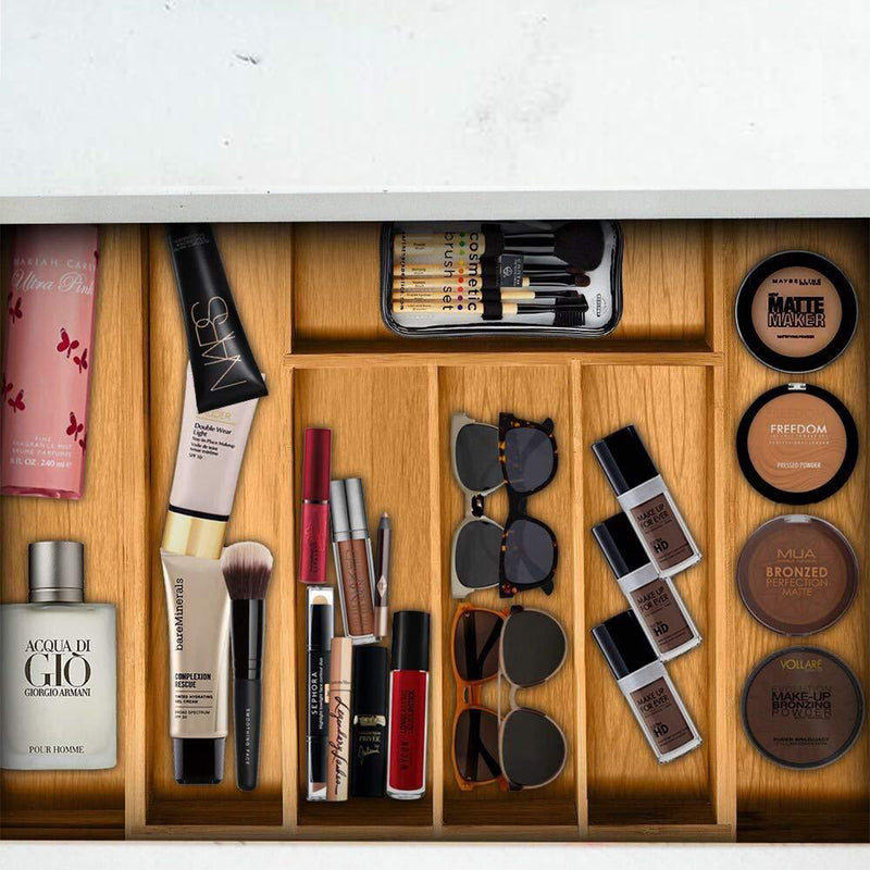 8 Grid Bamboo Kitchen Drawer Organizer Silverware Storage Container Box and Cutlery Tray