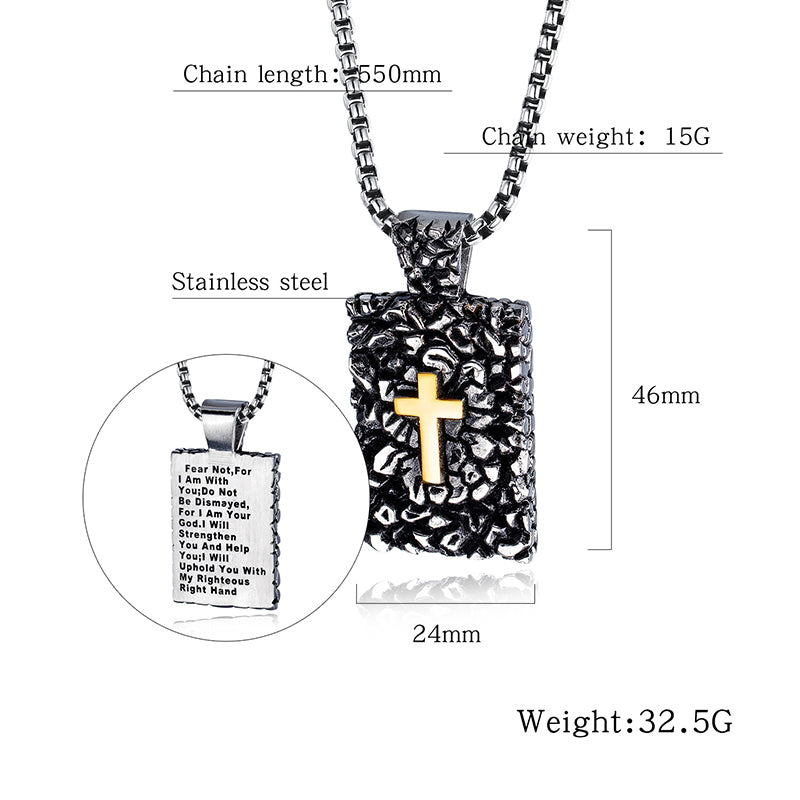Retro Hip Hop Stainless Steel Titanium Steel Square Pendant Cross Men's Necklace