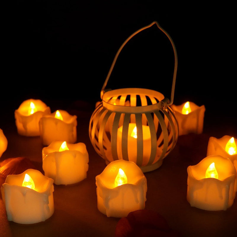 12 Pcs/Lot Led Yellow Flicker Drop Tear Candle Tealight Electronic Flameless Candle Decorations