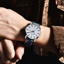Benyar 5145 Fashion Men Watch Waterproof Automatic Week Display Leather Strap Quartz Watch