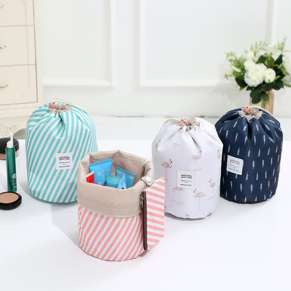 Oxford Cloth Travel Cosmetic Organizer Color Cylinder Drawstring Cosmetic Bag
