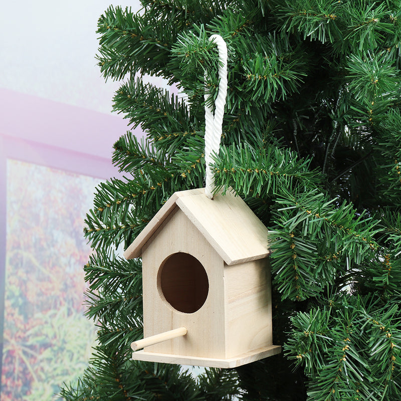 Wooden Bird House Feeder Wild Birds Nest Home Garden Nesting With Hanging Bird Net