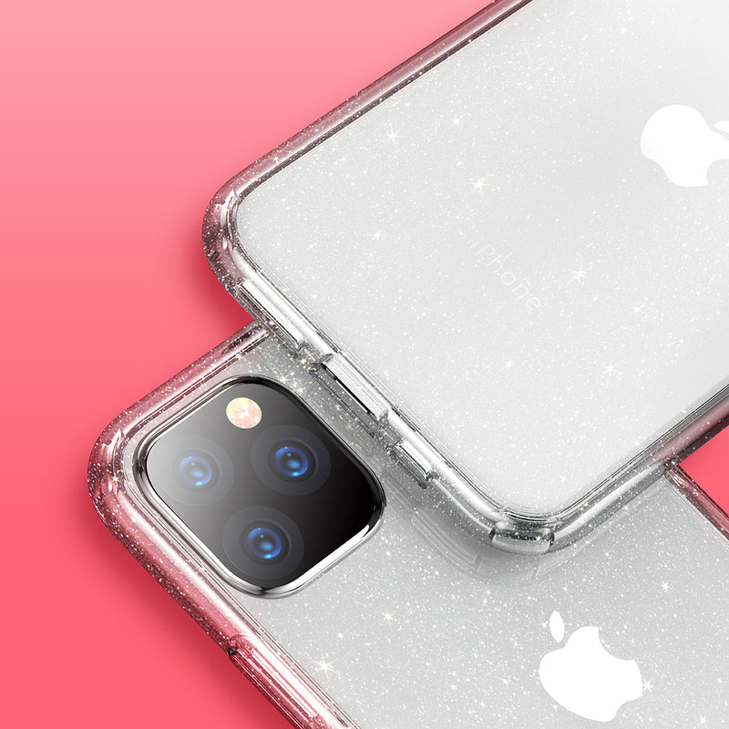 Rock Shockproof Transparent Soft TPU+Hard PC Bling Glitter Shiny Phone Protective Case for iPhone 11 Pro Max 6.5 inch