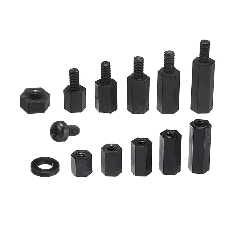 Suleve M3NH16 780Pcs M3 Nylon Screw Black Hex Screw Nut Nylon PCB Standoff Assortment Kit