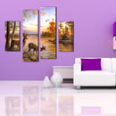 Miico Hand Painted Four Combination Decorative Paintings Lakeside Scenery Wall Art For Home Decoration