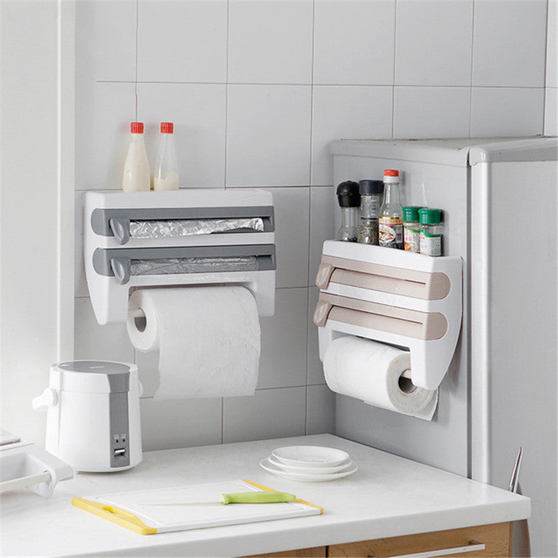 Kitchen Wrap Film Storage Rack with Cutter Aluminum Foil Barbecue Paper Rack Towel Rack Towel Kitchen Storage Rack