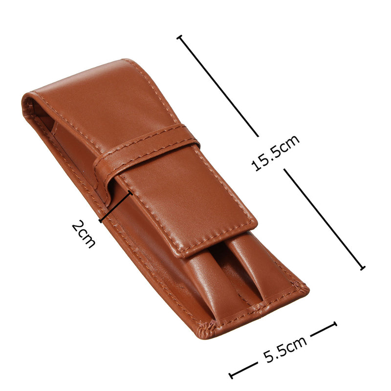 Universal 2 Pen Double Pencil Case Crazy Horse Coffee Fountain Pen Roller PU Leather Case Bag