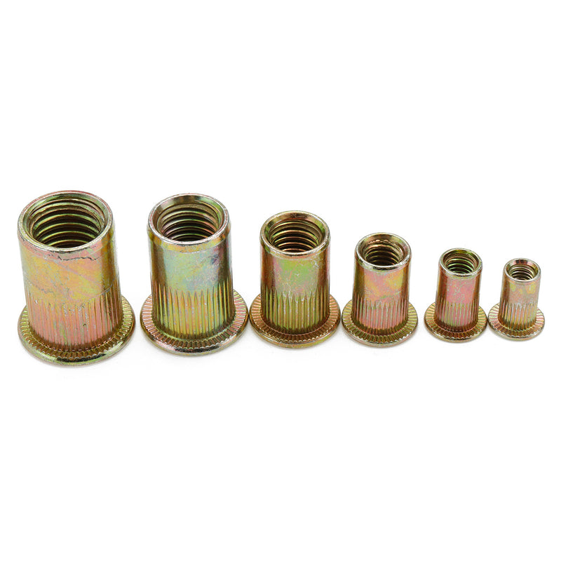 210pcs Zinc Plated Rivet Nut Mixed Metric Rivnut Threaded Flat Head Insert Rivetnut