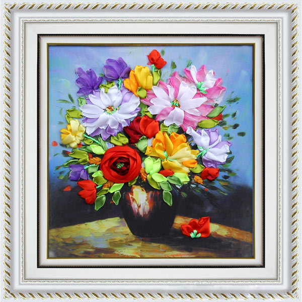 40x50cm 3D Silk Ribbon Flowers of Spring Cross Stitch Kit Embroidery DIY Handwork Home Decoration