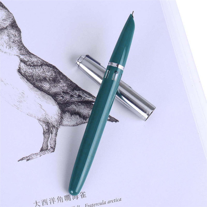 Wingsung 601 0.5mm Fine Nib Fountain Pen Metal ABS Body Silver Cap Office School Supplies