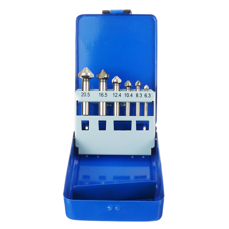 6pcs 90 Degree 3 Flute Countersink Deburring Tapered Drill HSS Bit Screw Set With Box