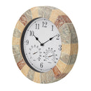 Outdoor Station Garden Wall Clock Thermometer Hand Painted 15 Inch Slate Effect