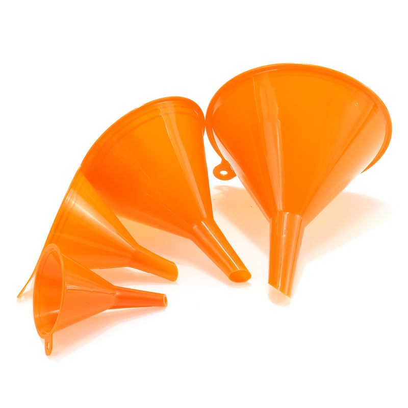 4pcs Sizes Orange Funnel Motorcycle Fuel Petrol Water Oil Tools Lab Home Kitchen 52/74/96/117mm
