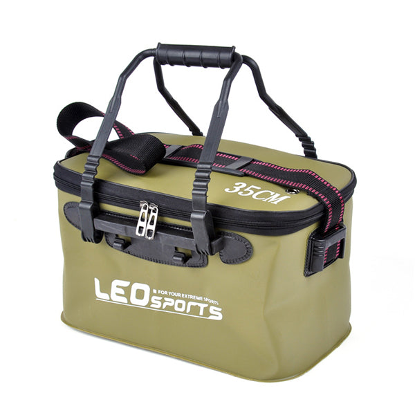 LEO 30cm 34cm EVA Folding Water Bucket Outdoor Carp Fishing Tool Foldable Water Tank With Belt
