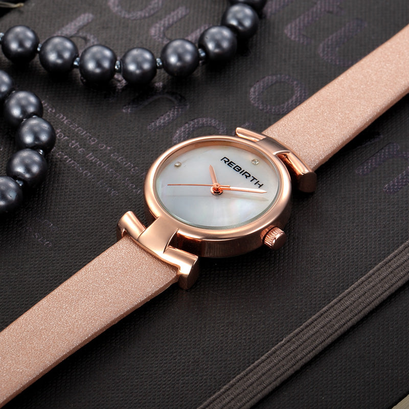 REBIRTH RE049 Simple Design Clock Women Wrist Watch Leather Strap Quartz Watches