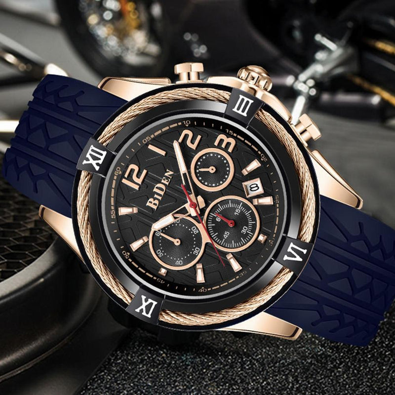BIDEN 0316 Silicone Watch Band Men Wrist Watch Calendar Sport Quartz Watches