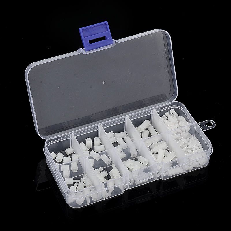 Suleve M2.5NH1 200Pcs Nylon Screw White/Black Hex Screw Nut PCB Standoff Spacer Assortment Kit