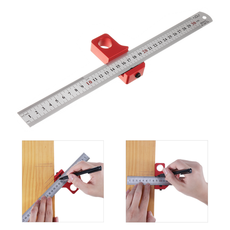 Adjustable 30cm Stainless Steel 45/90 Degree Line Scriber Angle Ruler Inch and Metric Magnetic Positioning Measuring Ruler Woodworking Tool