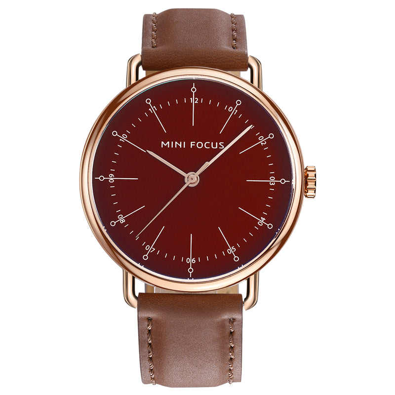 MINI FOCUS MF0056G Genuine Leather Quartz Watches Casual Style Analog Men Wrist Watch