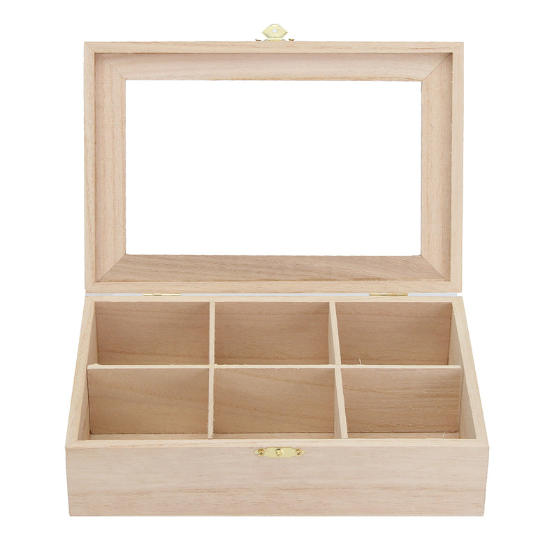 6 Compartments Wooden Tea Bag Box Kitchen Spice Display Storage Chest Essential Oil Container