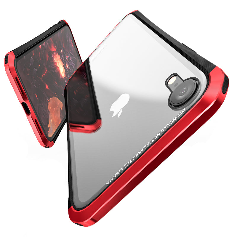 Luphie Protective Case For iPhone XR Metal Bumper+9H Clear Tempered Glass Back Shell