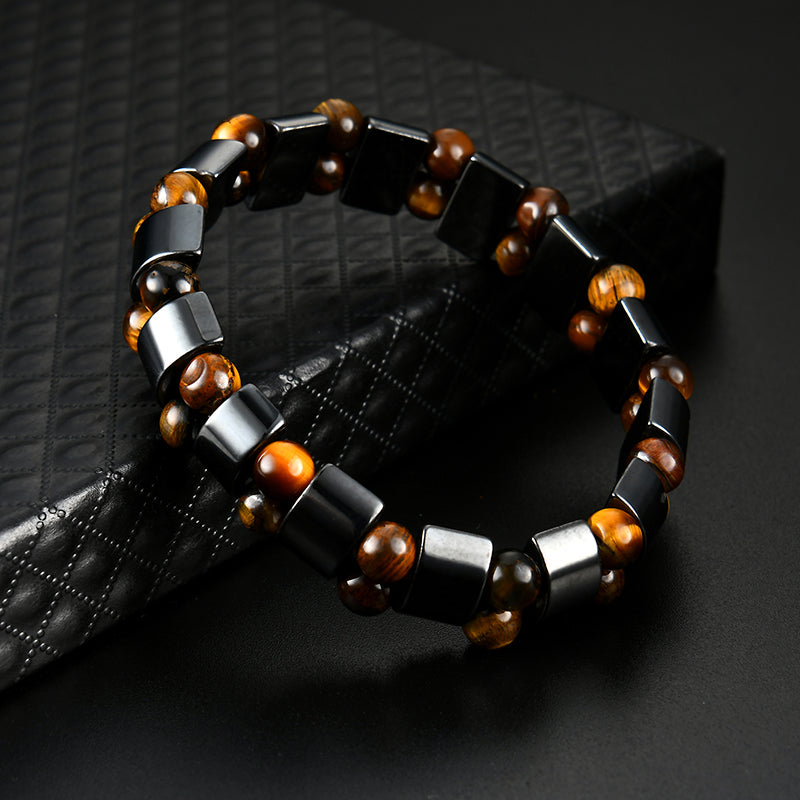 Simple Style Black Magnet Stone Chain Tiger's Eye Beads Health Care Bracelet for Men Women