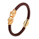 Retro Gold Men's Skull Bangle Bracelet Multicolor Leather Chain Bracelets
