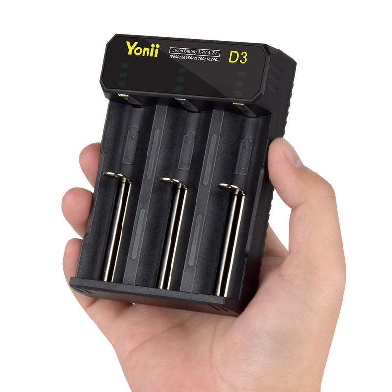 Yonii D3 2A 3Slots USB Smart Fast Charge li-ion battery charger for 18650 22650 21700 flashlight battery