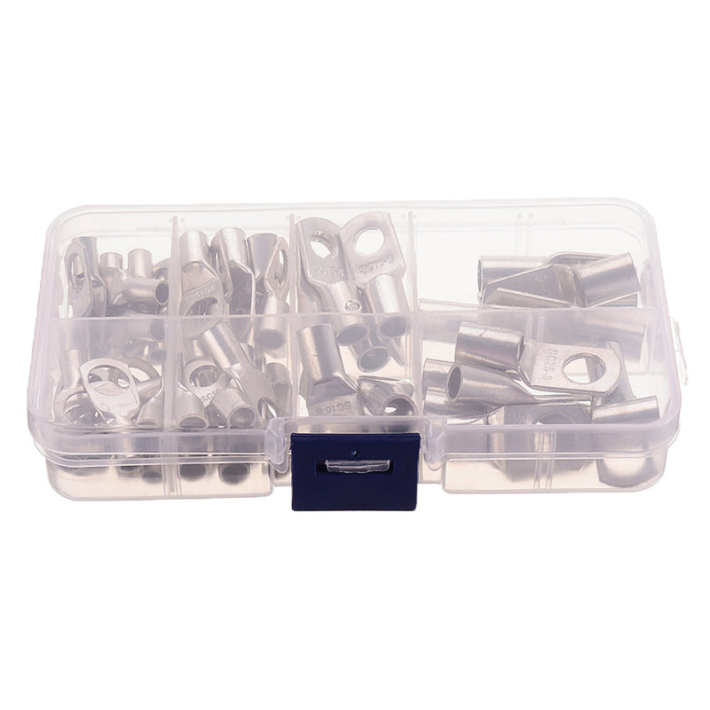 60Pcs Silver SC Bare Terminals lug Tinned Copper Tube Lug Ring Seal Battery Wire Connector Bare Cable Crimped/Soldered Terminal Kit