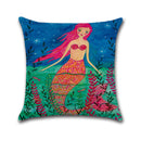 Mermaid Printed Cotton Linen Cushion Cover Square Home Decor Soft Comfortable Pillow Case