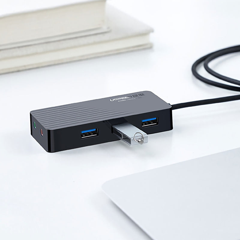 UGreen CR133 USB 3.0 to 3-Port USB 3.0 Hub with External 3.5mm SPK MIC Audio Adapter