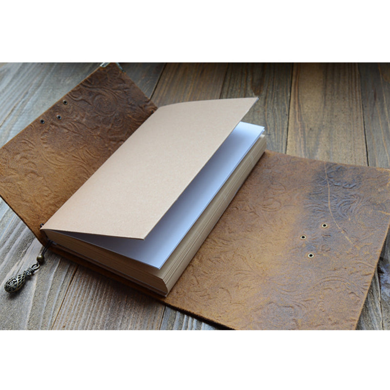 Embossed Pattern Soft Leather Travel Notebook with lock and Key Diary Notepad Kraft Paper for Business Sketching & Writing