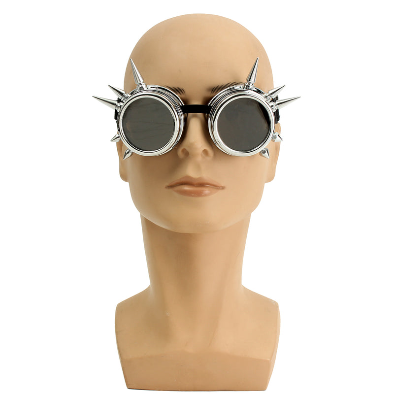 Fashion Silver Steampunk Goggles Spikey Burning Man Costume Cosplay Gothic Punk