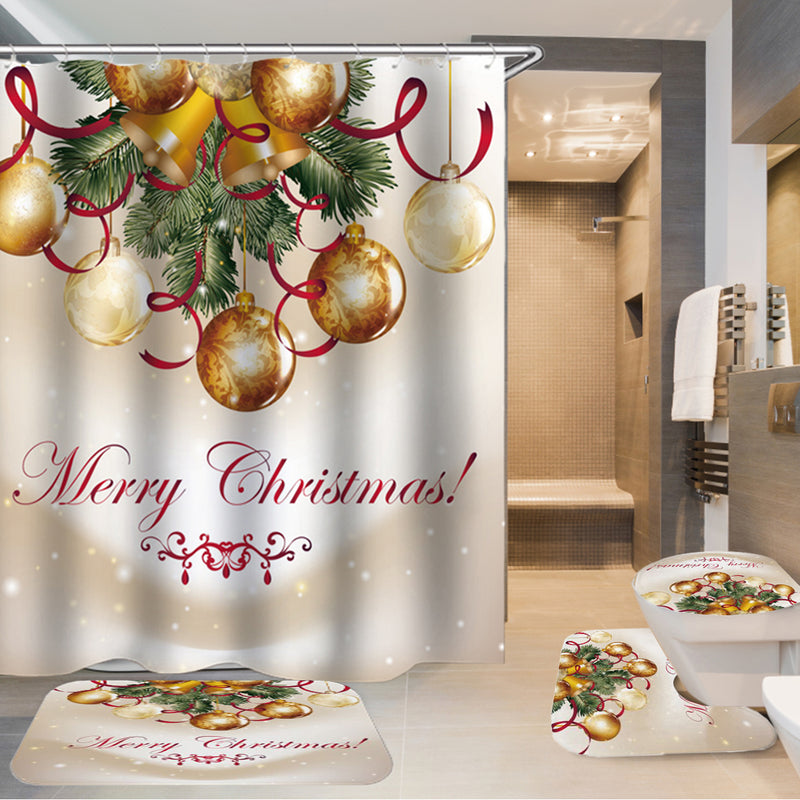 180x180cm Merry Christmas Waterproof Bath Shower Curtain Toilet Non-slip Cover Mat Rug Set