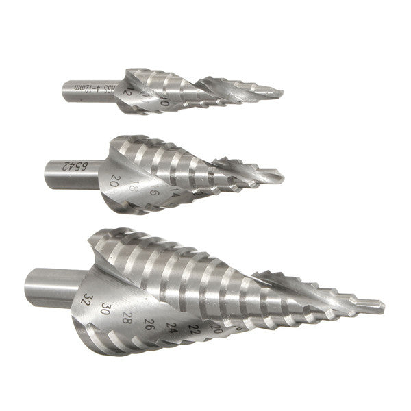 4-12/20/32mm HSS Hex Shank Spiral Groove Step Cone Drill Bit Hole Cutter