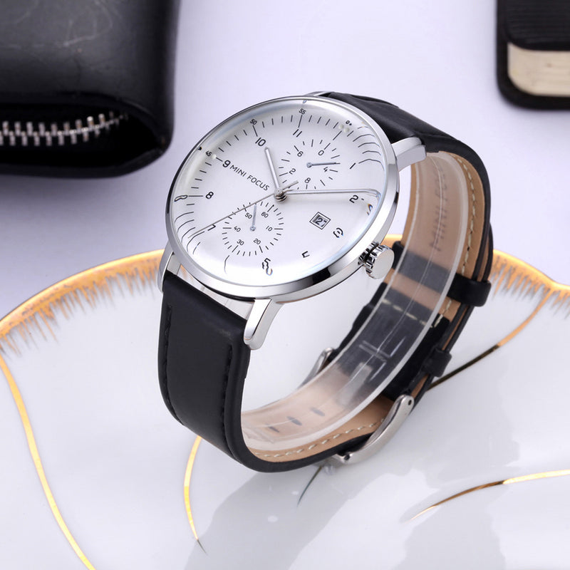 MINI FOCUS MF0052G Leather Strap Men Watch Casual Style Luminous Hand Quartz Watches