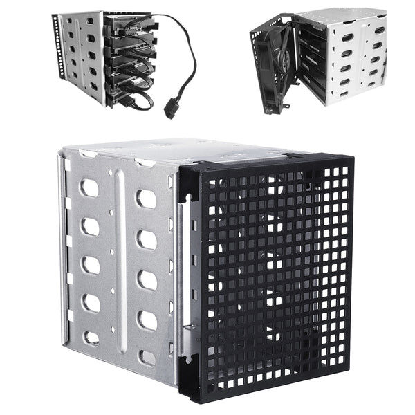 5.25" to 5x 3.5" SATA SAS HDD Cage Rack Hard Drive Tray Caddy Converter with Fan Space