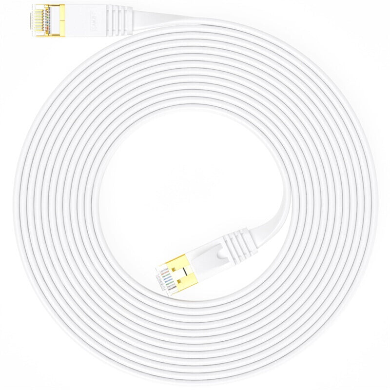 SAMZHE 1~10M CAT7 STP 10Gbps White Flat RJ45 Ethernet Patch Cable Networking LAN Cable