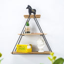 3 Layers Wooden Retro Storage Racks Iron Hanging Wall Triangle House Shelf Bookshelf Decorations Display Stand Shelves for Office Home Living Room Bedroom